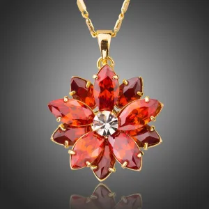 Dark Red Flower Cubic Zirconia Chain Necklace KPN0232