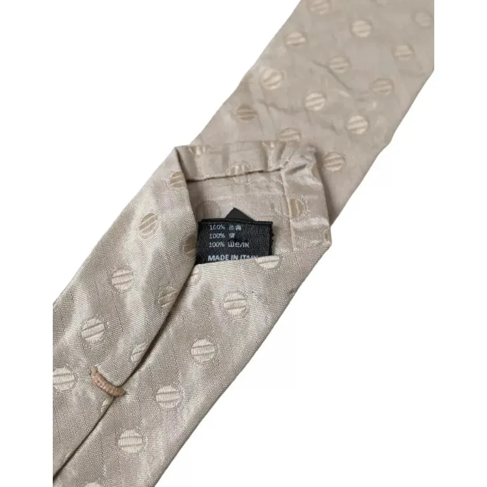 Dolce & Gabbana Beige Dotted Silk Classic Adjustable Men Tie