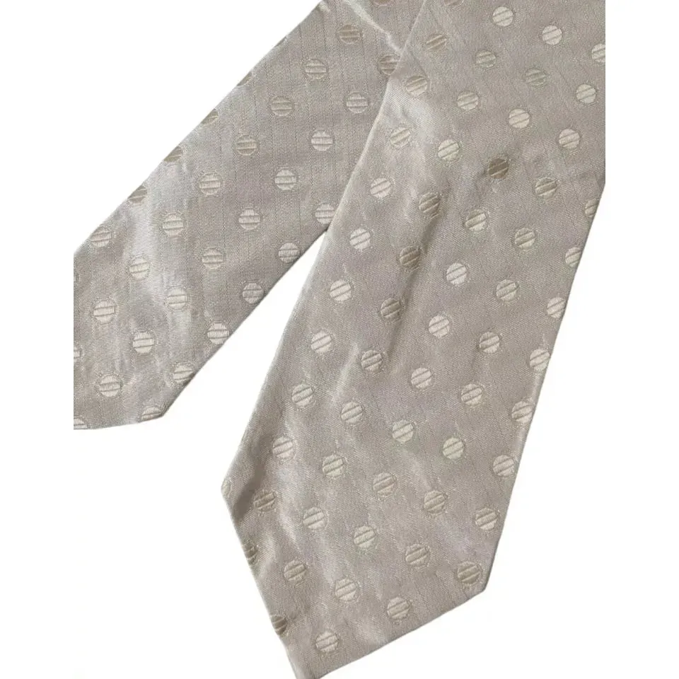 Dolce & Gabbana Beige Dotted Silk Classic Adjustable Men Tie