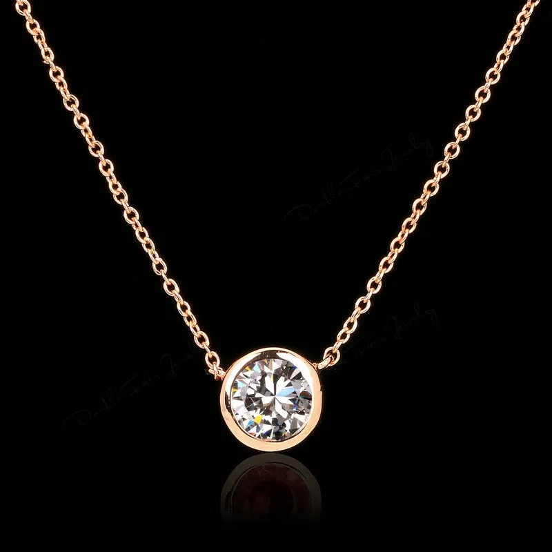 Double Fair Simple Style Cubic Zirconia Necklaces &Pendants Rose Gold Plated Fashion Jewelry For Women Chain Accessiories