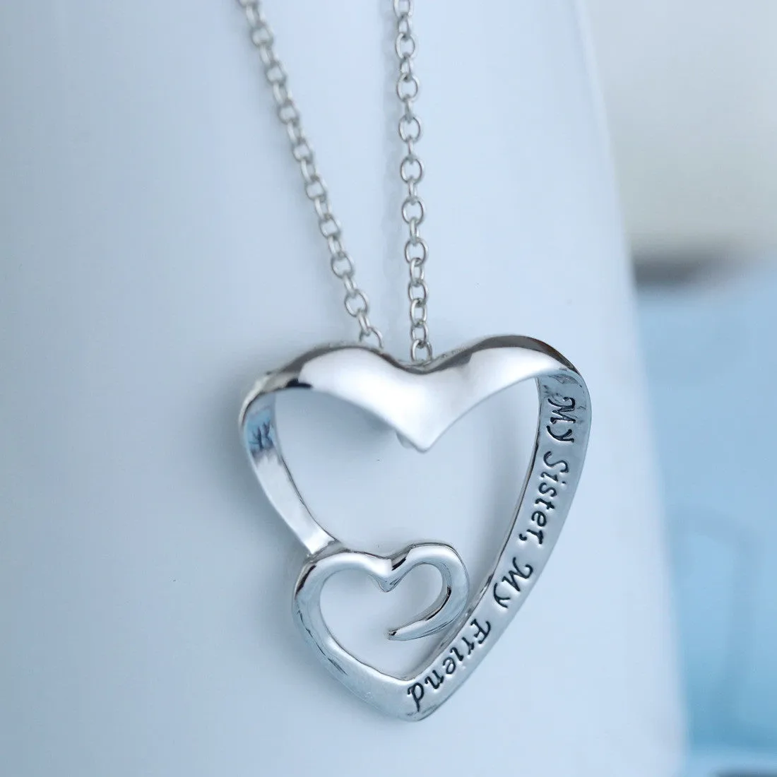 Double Heart Pendant Necklace "my sister,my friend" Gift For Sisters Best Friends Gift Fine Jewelry For Women Friendship