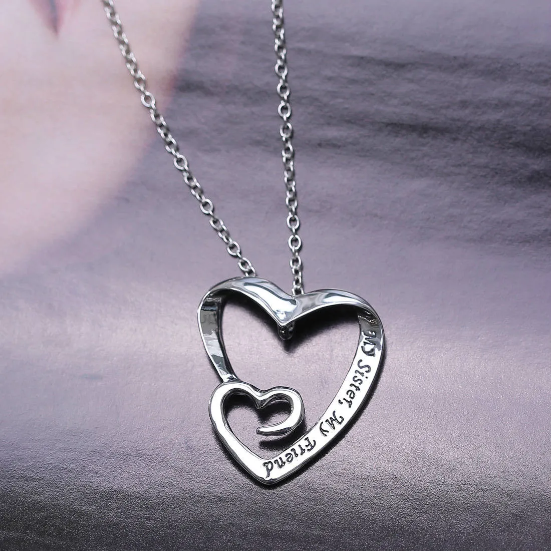 Double Heart Pendant Necklace "my sister,my friend" Gift For Sisters Best Friends Gift Fine Jewelry For Women Friendship