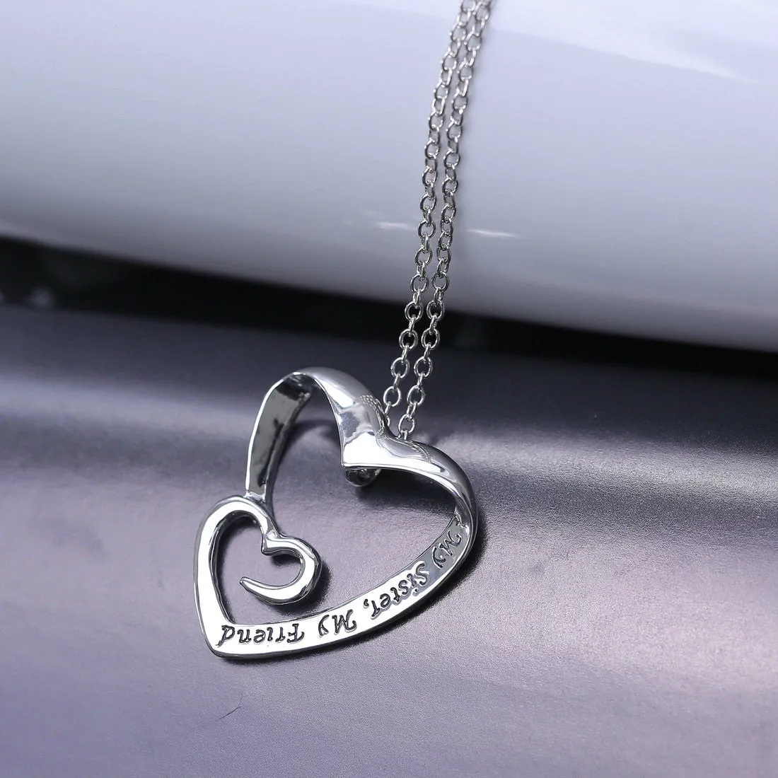 Double Heart Pendant Necklace "my sister,my friend" Gift For Sisters Best Friends Gift Fine Jewelry For Women Friendship