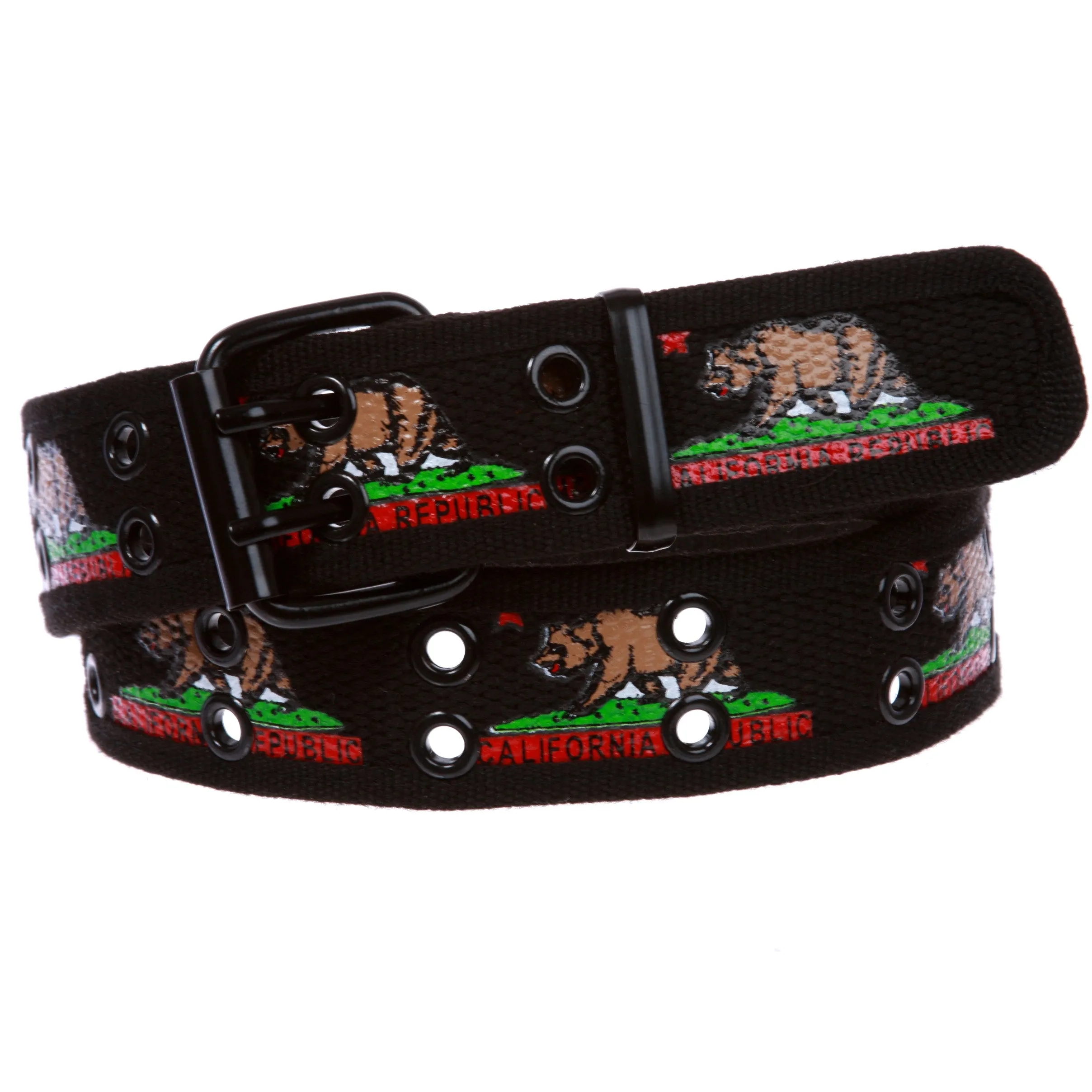 Double Hole Grommets Canvas California Republic Bear Flag Web Belt