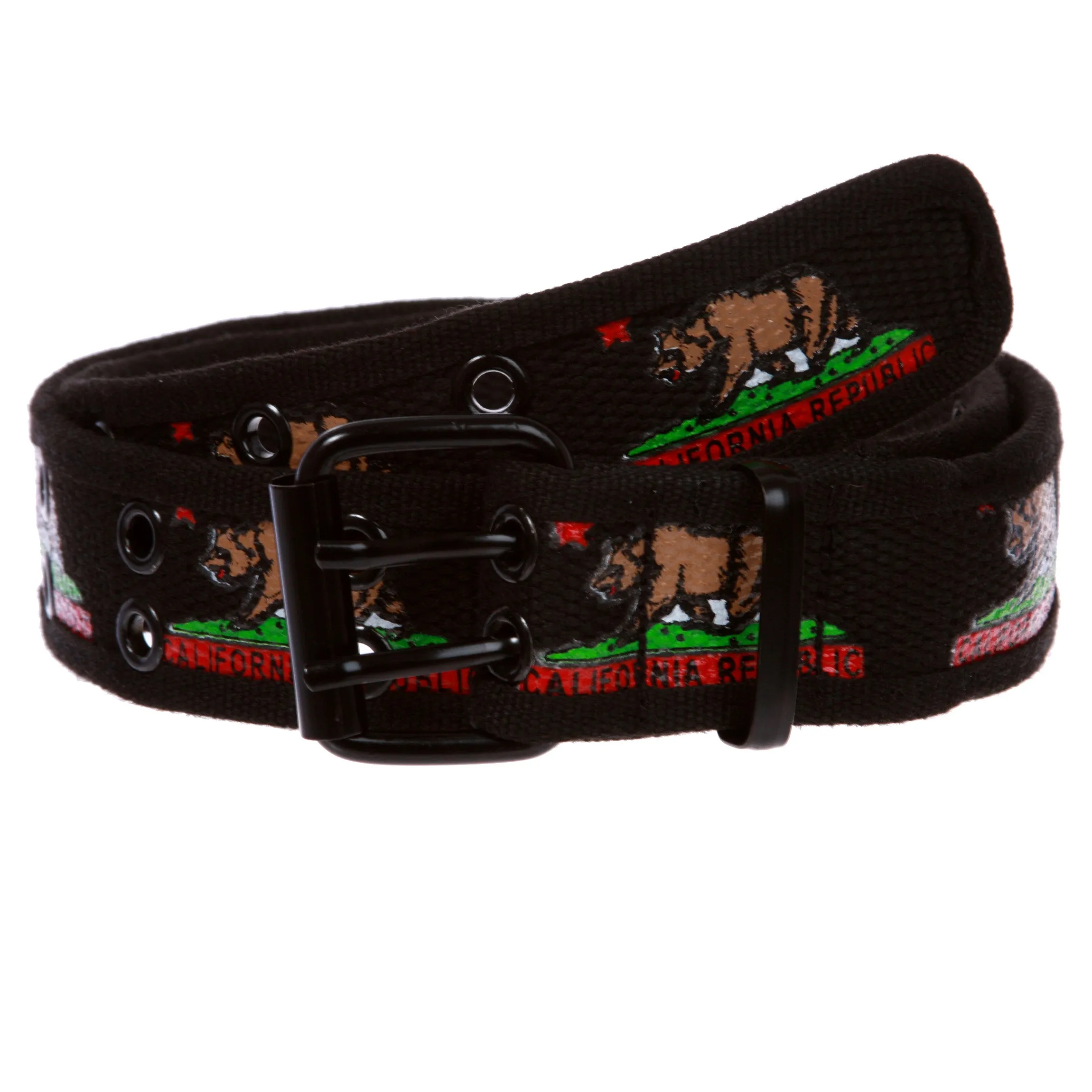 Double Hole Grommets Canvas California Republic Bear Flag Web Belt