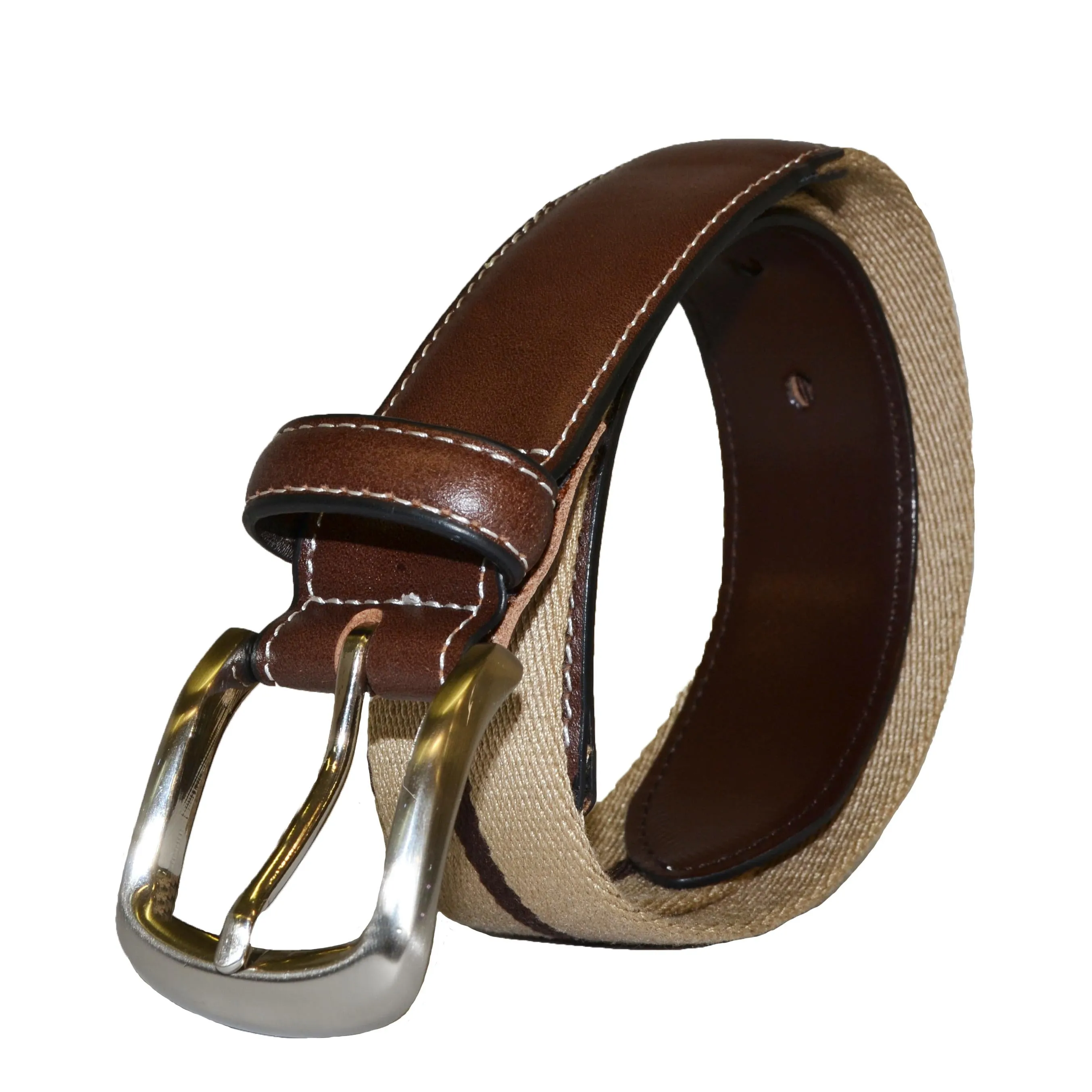 DUKE - Cotton Canvas Men's Brown Single Stripe Leather Belt