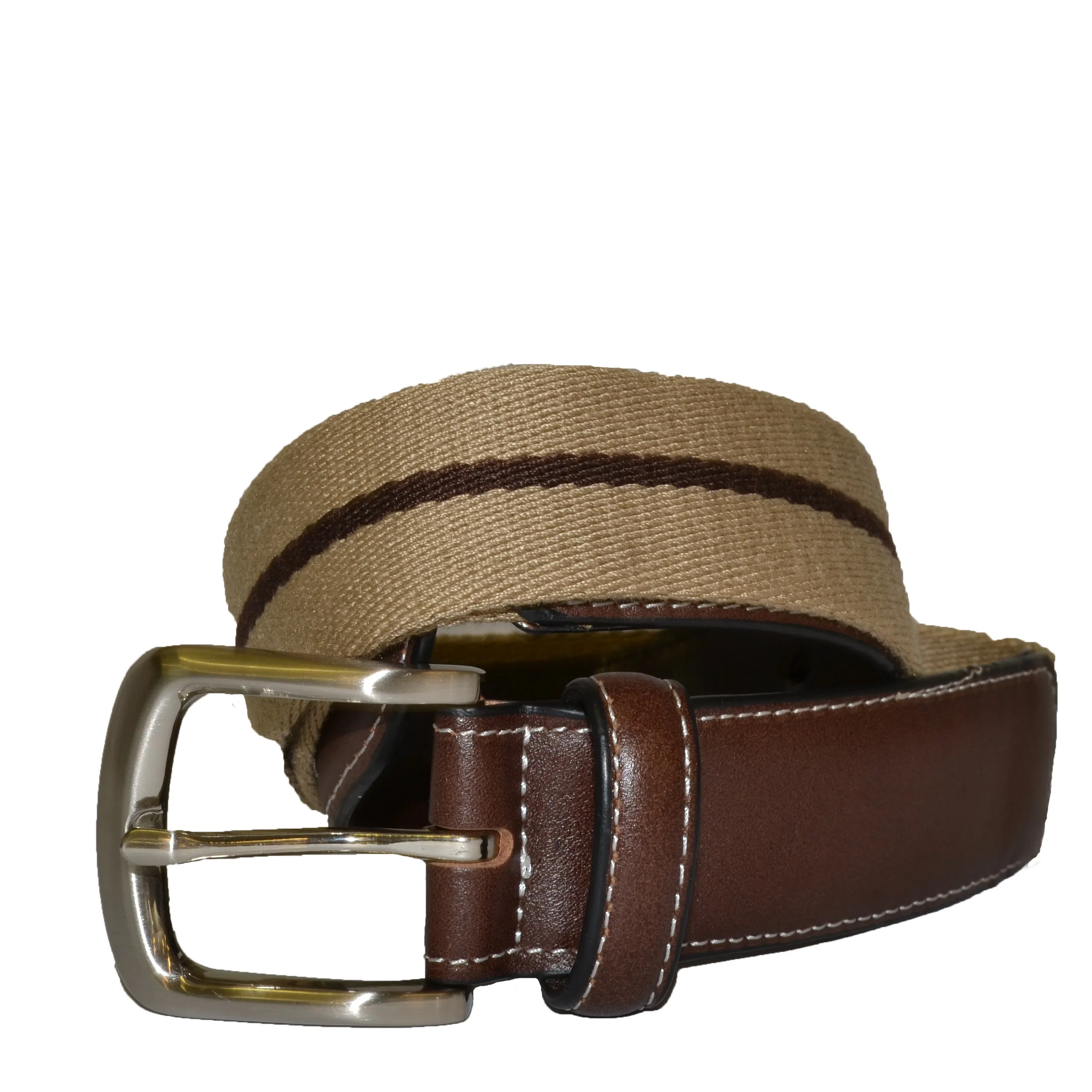 DUKE - Cotton Canvas Men's Brown Single Stripe Leather Belt