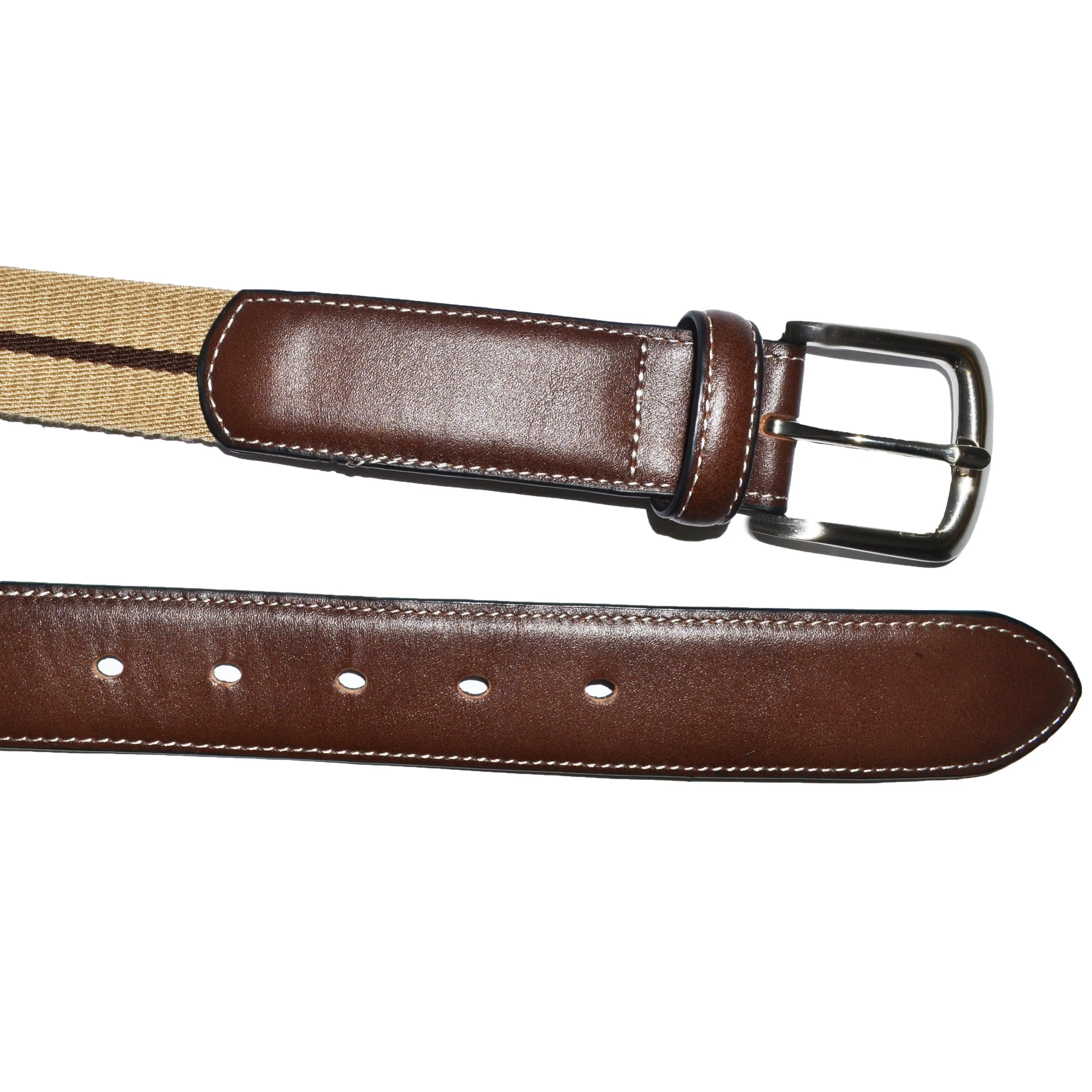 DUKE - Cotton Canvas Men's Brown Single Stripe Leather Belt