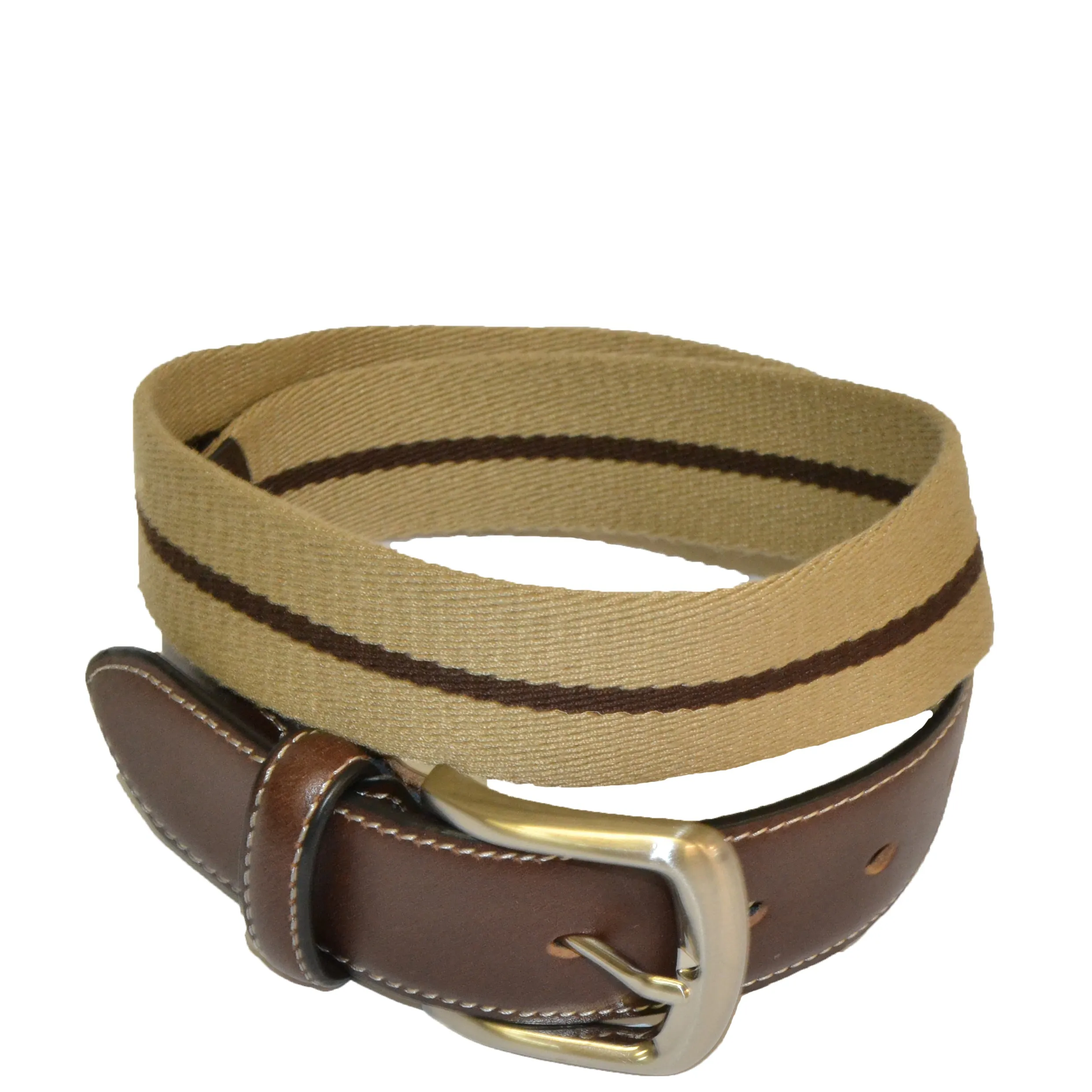 DUKE - Cotton Canvas Men's Brown Single Stripe Leather Belt