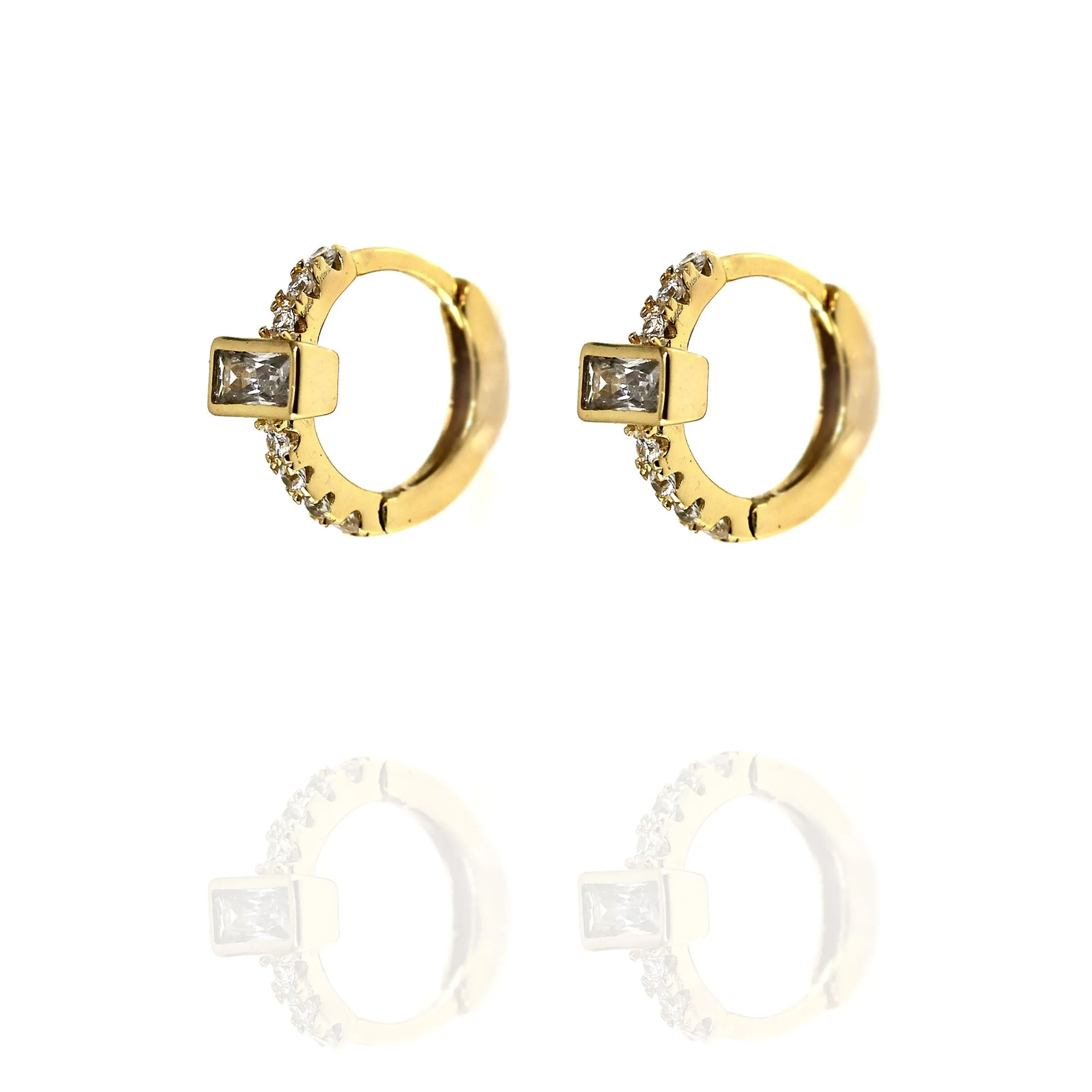 EK-86/G - Geometric Cubic Zirconia Rectangle Gold Huggie Hoop Earrings