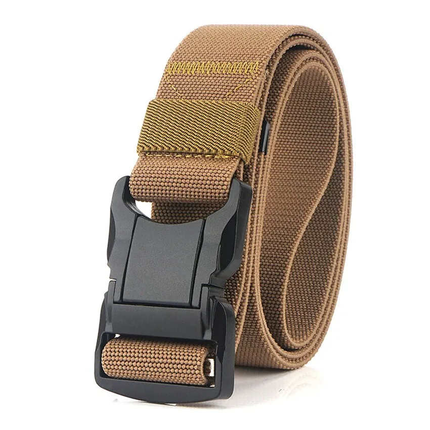 Elastic Belt Men Aluminum Alloy Black Pluggable Buckle Tactical Belts Breathable Comfortable Nylon Male Jeans Belt High Quality