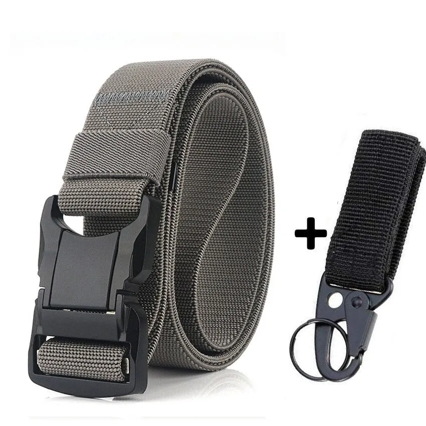 Elastic Belt Men Aluminum Alloy Black Pluggable Buckle Tactical Belts Breathable Comfortable Nylon Male Jeans Belt High Quality