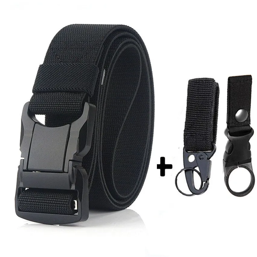 Elastic Belt Men Aluminum Alloy Black Pluggable Buckle Tactical Belts Breathable Comfortable Nylon Male Jeans Belt High Quality