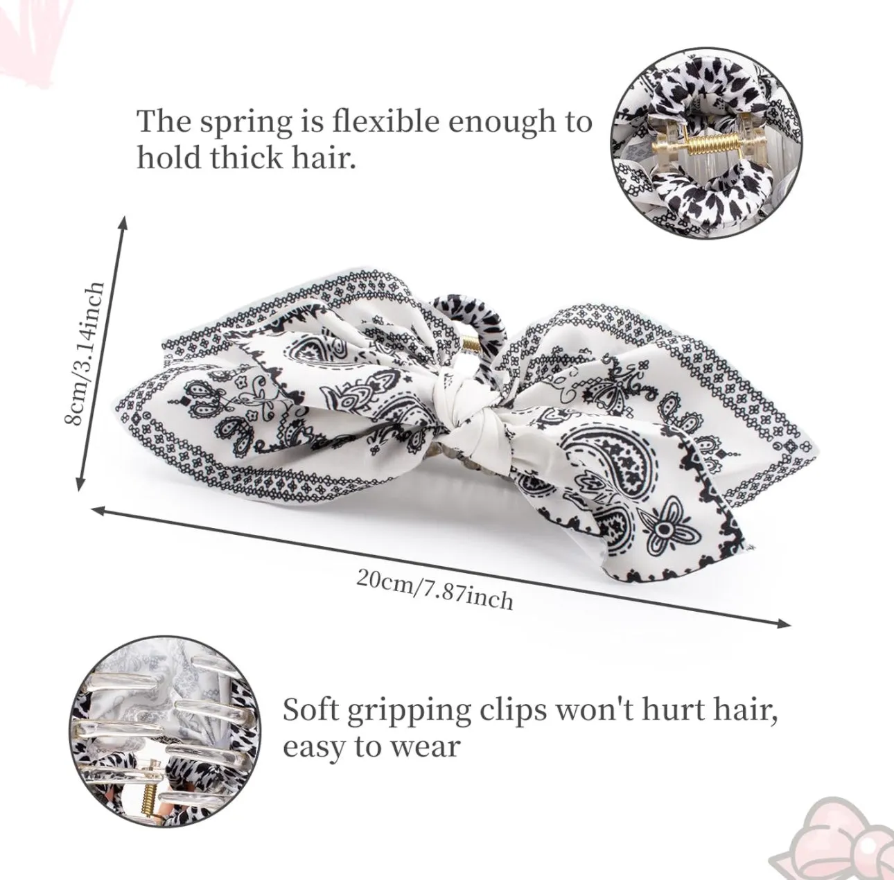 Elegant Vintage Butterfly Hair Claw With Bow & Tassel - Large Fabric Paisley Boho Style Clip For Women And Girls, Perfect For Vacations & Festive Photoshoots