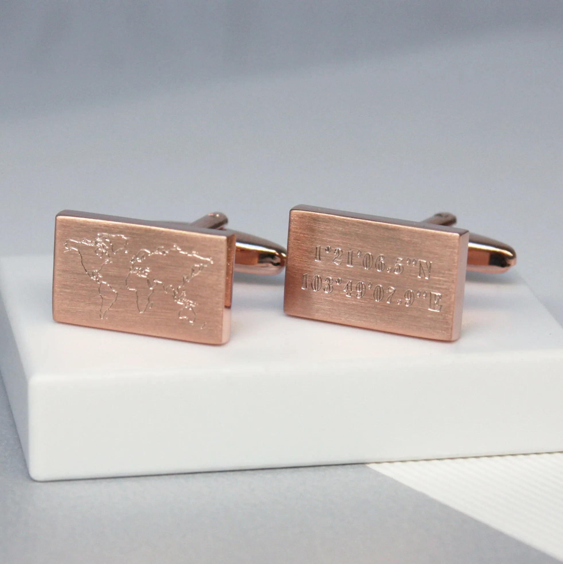 Engraved World Map and Coordinates Cufflinks