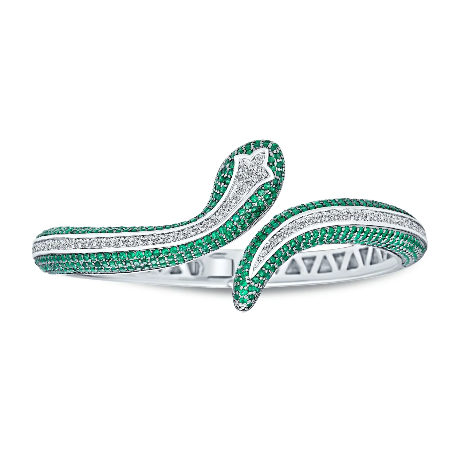 Exotic Serpent Bangle Bracelet with Cubic Zirconia in Rhodium Plated Finish