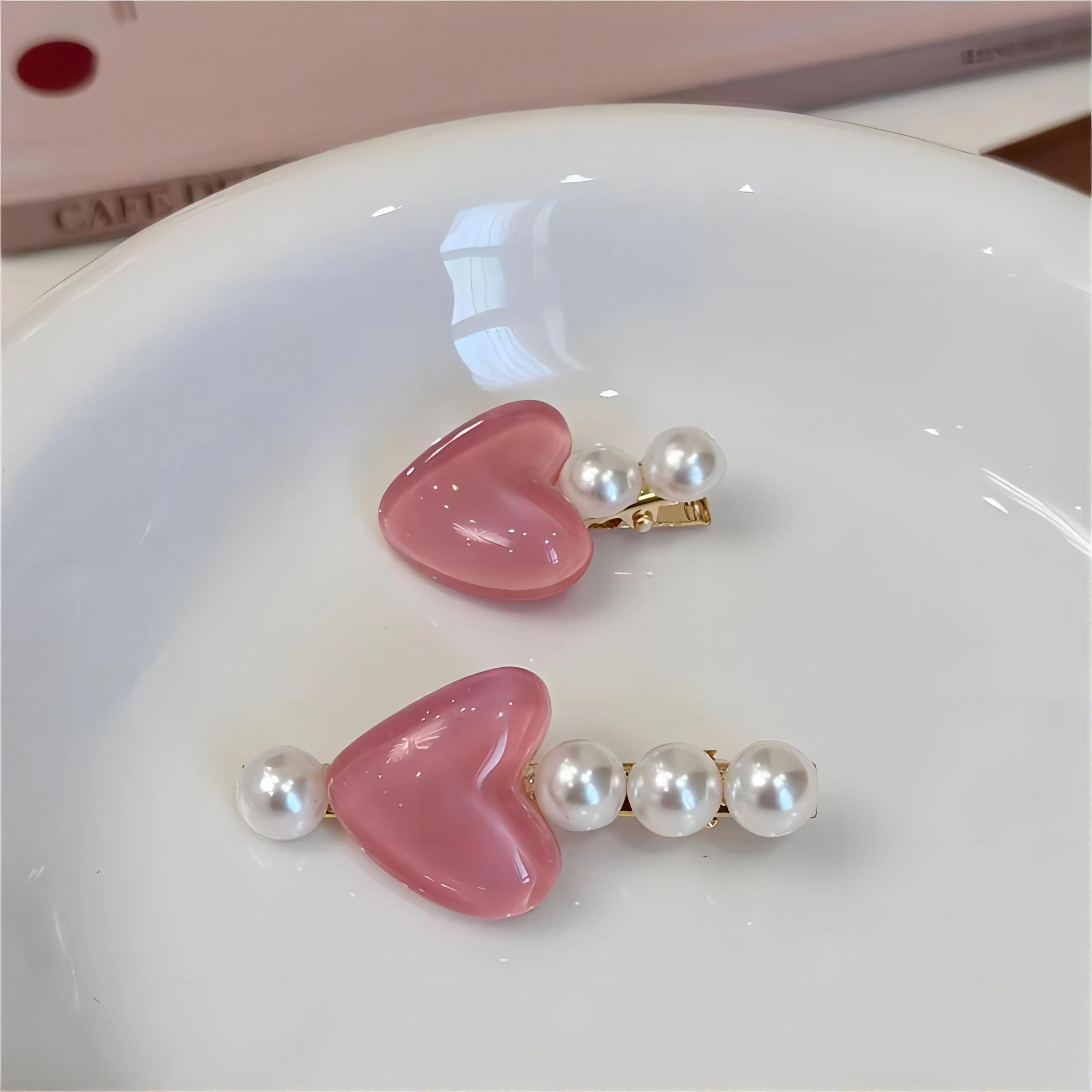 Exquisite Heart Pearl Hair Clips Set