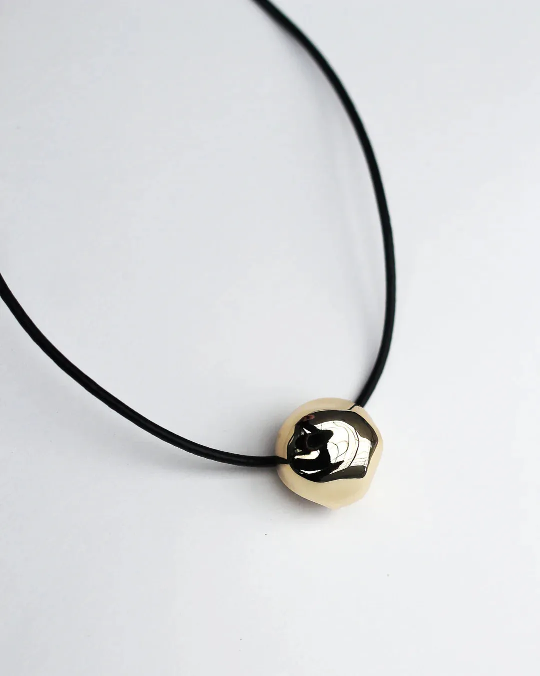 F H Studios Hammered ball Leather Choker - Gold