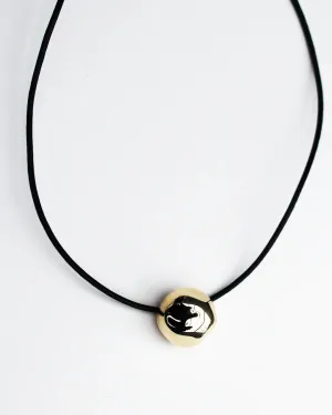 F H Studios Hammered ball Leather Choker - Gold