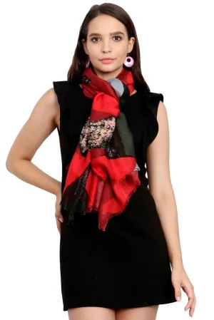 FabSeasons Maroon Cotton Viscose Colorful Printed Soft & Stylish Scarf