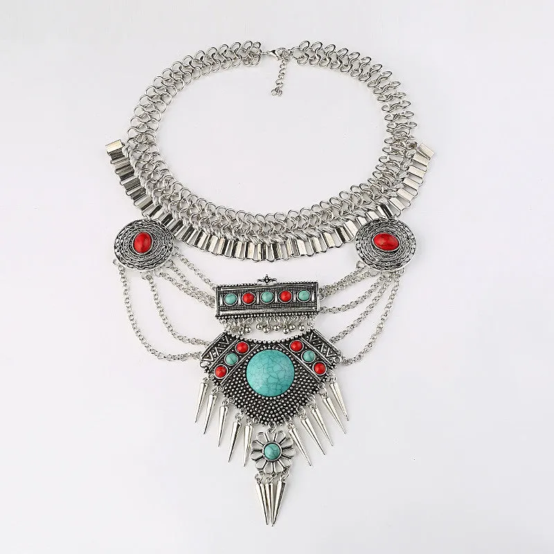 Fashion Gypsy Vintage Choker Bohemian Necklace Big Gem Statement Necklaces & Pendants Collier Femme Collares Maxi Necklace