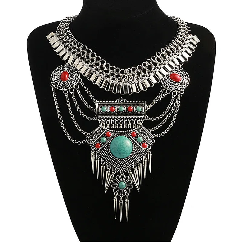 Fashion Gypsy Vintage Choker Bohemian Necklace Big Gem Statement Necklaces & Pendants Collier Femme Collares Maxi Necklace