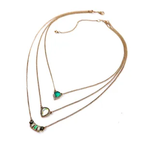 Fashion Personality Geometric Emerald Pendant Three Layers Brand Necklace