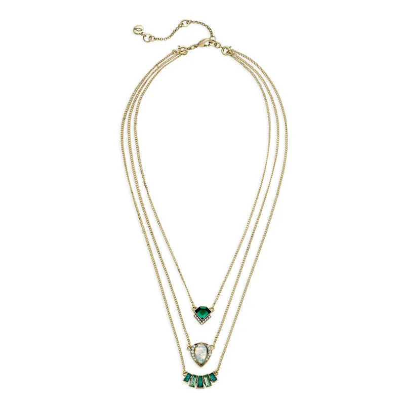 Fashion Personality Geometric Emerald Pendant Three Layers Brand Necklace