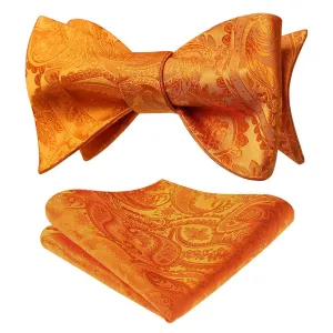 Floral Paisley Bow Tie & Pocket Square Sets - C-ORANGE