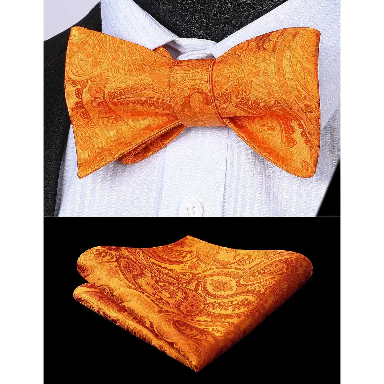 Floral Paisley Bow Tie & Pocket Square Sets - C-ORANGE