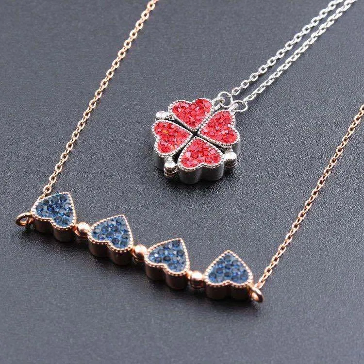 Foldable Magnetic Button Four Heart Leaf Clover Necklace