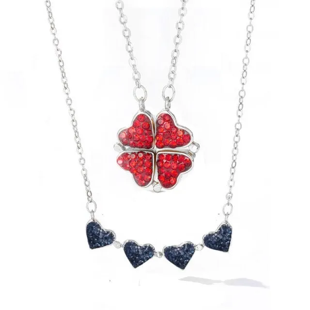 Foldable Magnetic Button Four Heart Leaf Clover Necklace