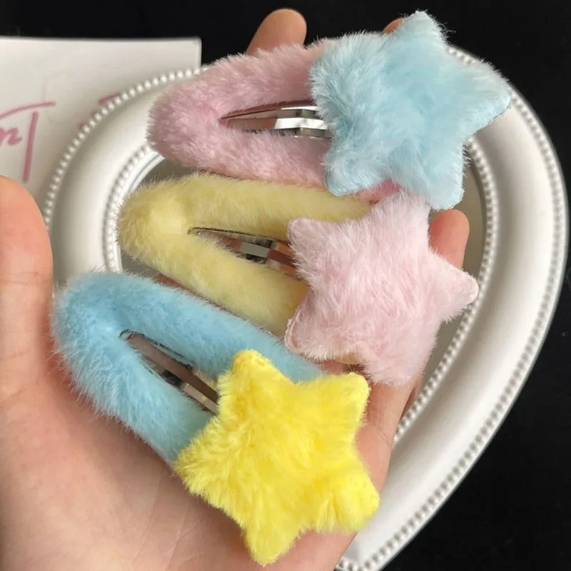 Fuzzy Star Hair Clips