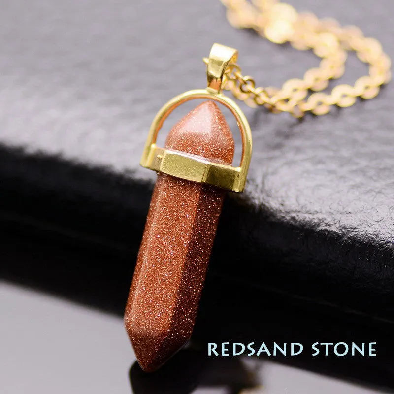 Gold Plated Natural Stone Opal Pendant Necklace For Women Bullet Shape Turquoise Crystal Gem Stone Necklaces