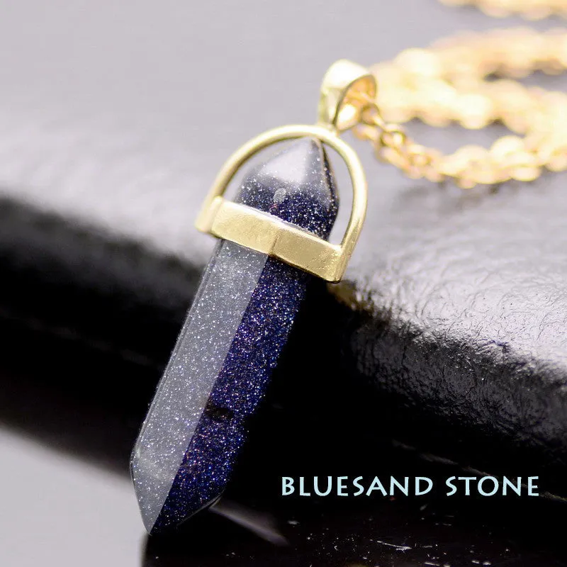 Gold Plated Natural Stone Opal Pendant Necklace For Women Bullet Shape Turquoise Crystal Gem Stone Necklaces