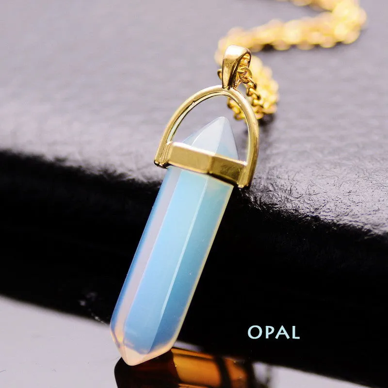 Gold Plated Natural Stone Opal Pendant Necklace For Women Bullet Shape Turquoise Crystal Gem Stone Necklaces