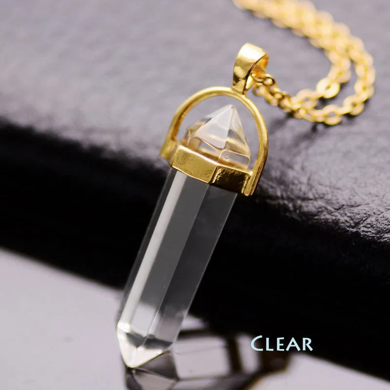 Gold Plated Natural Stone Opal Pendant Necklace For Women Bullet Shape Turquoise Crystal Gem Stone Necklaces