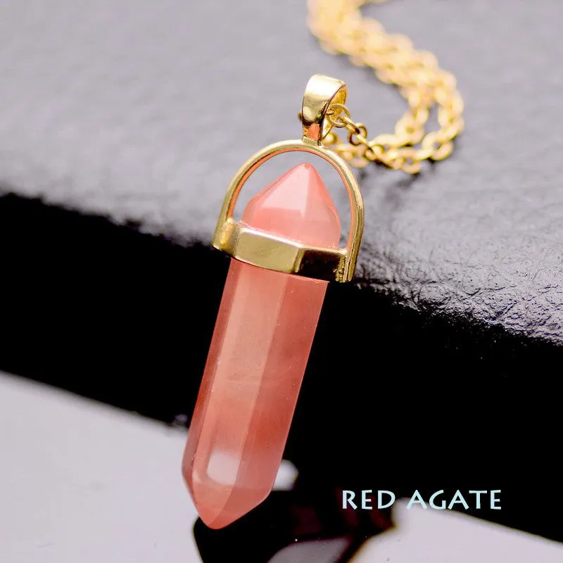 Gold Plated Natural Stone Opal Pendant Necklace For Women Bullet Shape Turquoise Crystal Gem Stone Necklaces