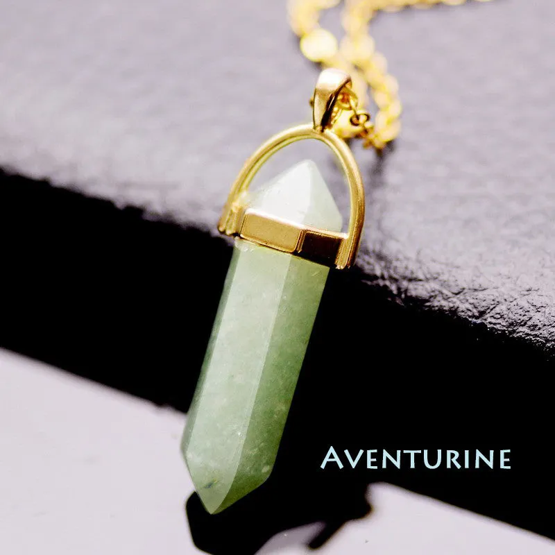 Gold Plated Natural Stone Opal Pendant Necklace For Women Bullet Shape Turquoise Crystal Gem Stone Necklaces