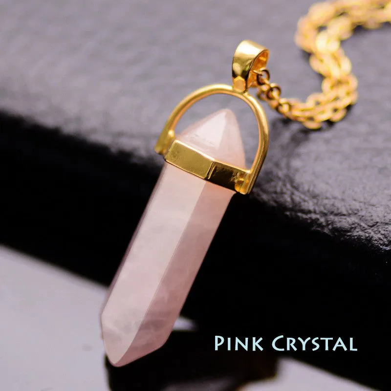 Gold Plated Natural Stone Opal Pendant Necklace For Women Bullet Shape Turquoise Crystal Gem Stone Necklaces