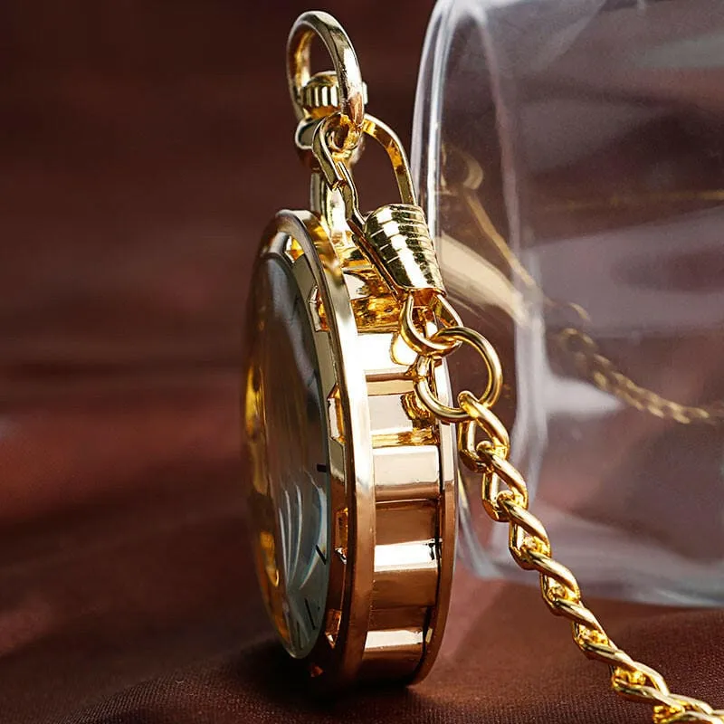 Gold-toned Steampunk Skeleton Mechanical Fob Pocket Watch