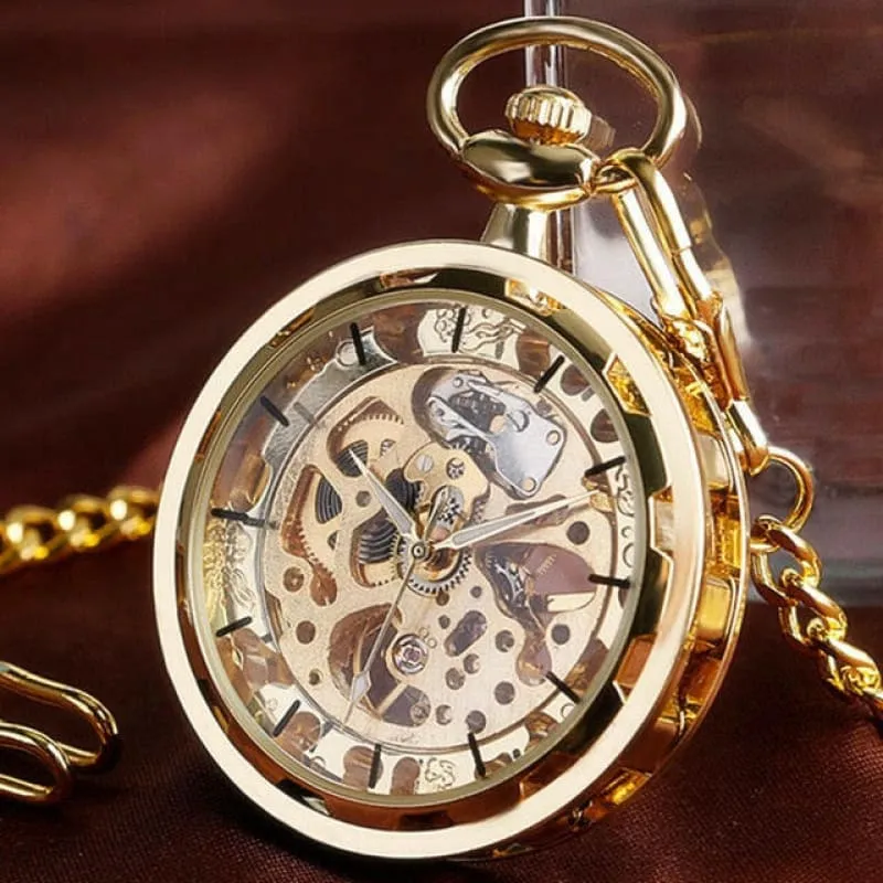 Gold-toned Steampunk Skeleton Mechanical Fob Pocket Watch