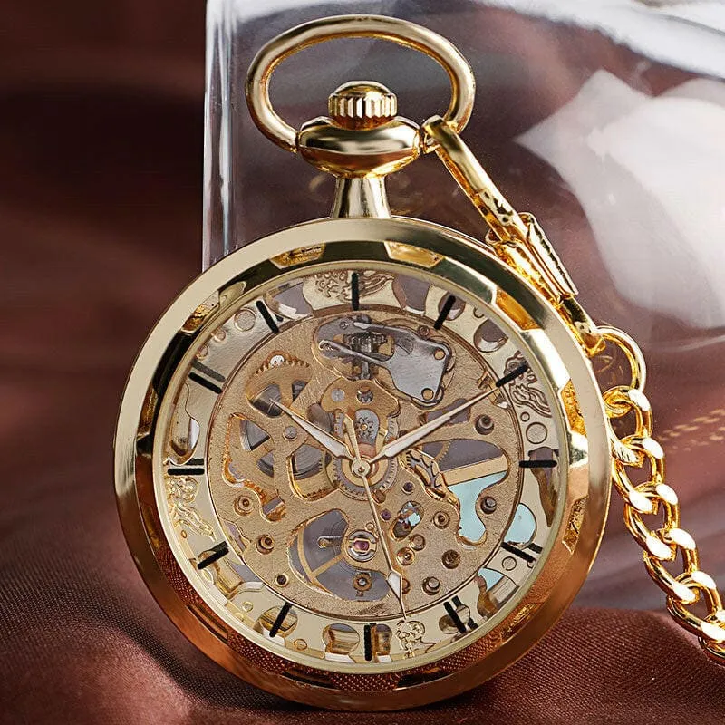 Gold-toned Steampunk Skeleton Mechanical Fob Pocket Watch