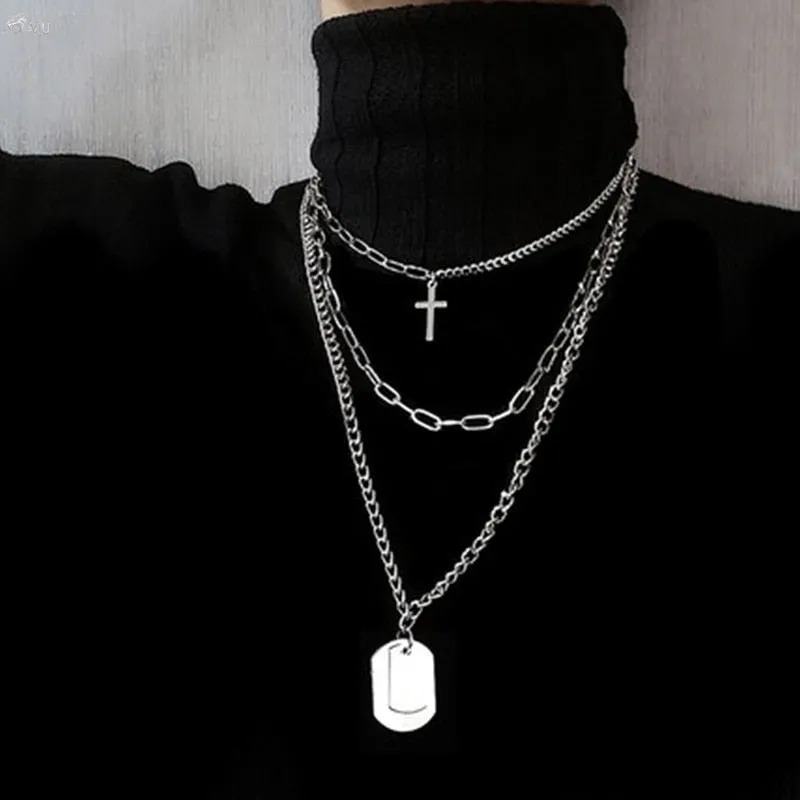 Goth Streetwear Necklaces Grunge Cross Pendants Neck Chain Indie Jewelry