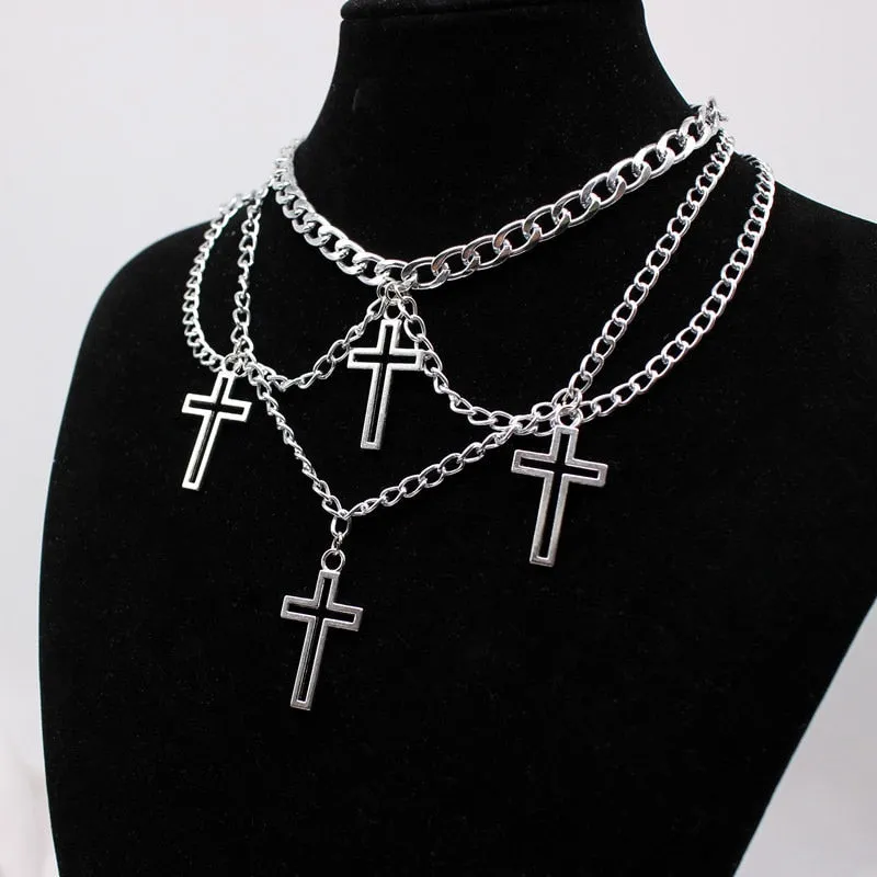 Goth Streetwear Necklaces Grunge Cross Pendants Neck Chain Indie Jewelry