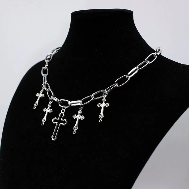 Goth Streetwear Necklaces Grunge Cross Pendants Neck Chain Indie Jewelry