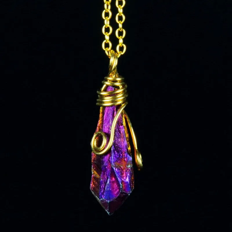 Handmade Colorful Wire Wrapped Raw Natural Stone Women Pendant Necklace Amethyst Pink Quartz Dursy Crystal Necklaces