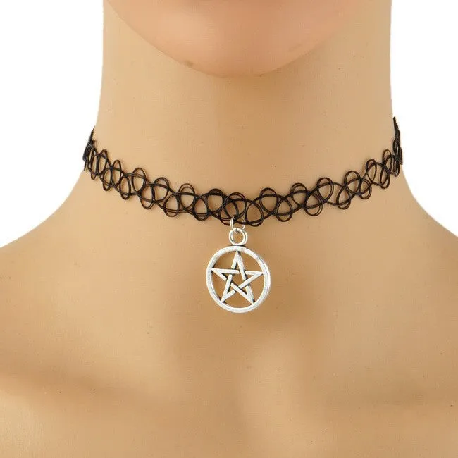 Handmade Hot Selling Vintage Stretch Tattoo Choker Necklace Gothic Punk Grunge Henna Elastic with Choker Pendant Necklaces