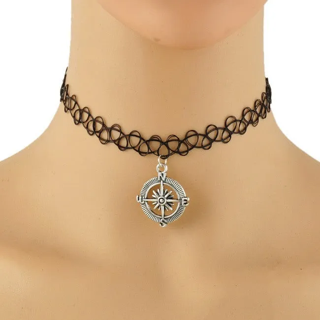 Handmade Hot Selling Vintage Stretch Tattoo Choker Necklace Gothic Punk Grunge Henna Elastic with Choker Pendant Necklaces