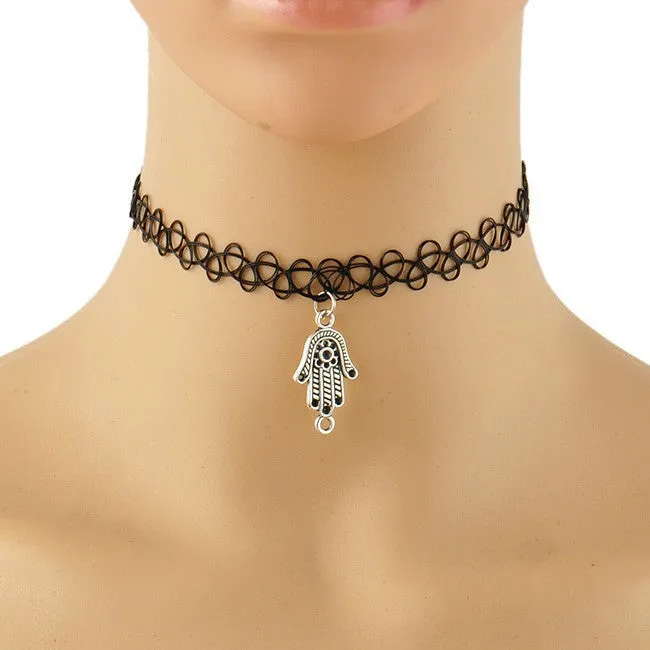 Handmade Hot Selling Vintage Stretch Tattoo Choker Necklace Gothic Punk Grunge Henna Elastic with Choker Pendant Necklaces